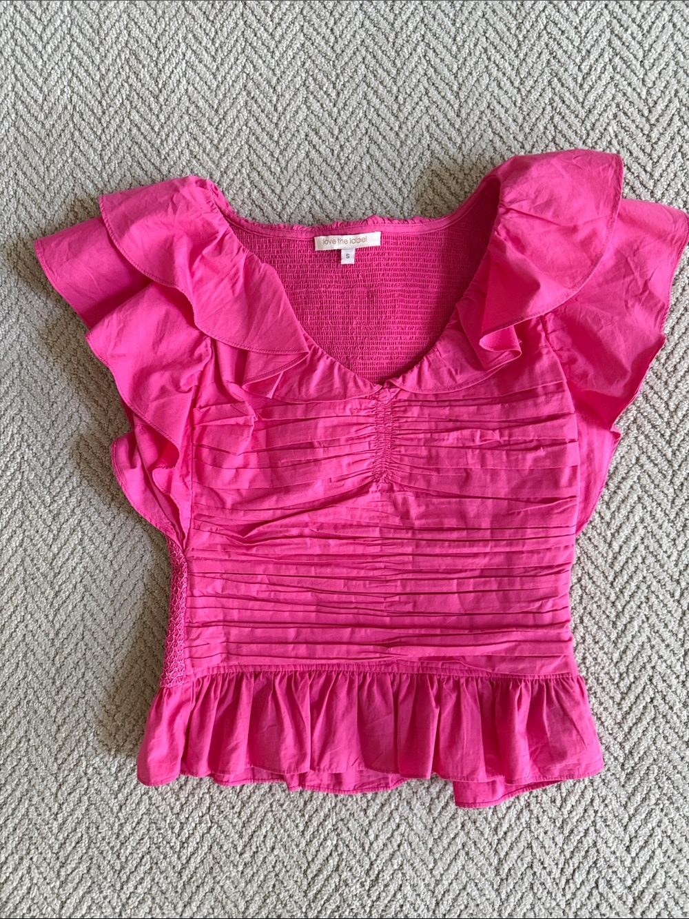 Love Tree Bright Pink Ruffle Pintuck Peplum Blouse